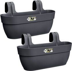 Elho Vibia Campana Easy Hanger L - Balkonbakken met Ophanging - 100% Gerecycled Plastic - Set van 2 