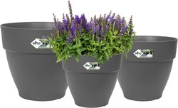 Elho Vibia Campana Rond Bloempotten - Plantenpotten voor Buiten - 100% Gerecycled Plastic - Set