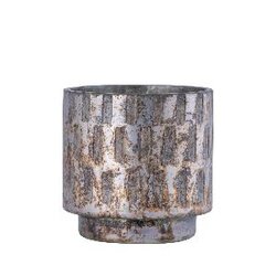 PTMD Eliel Grey glass tealight etched pattern round