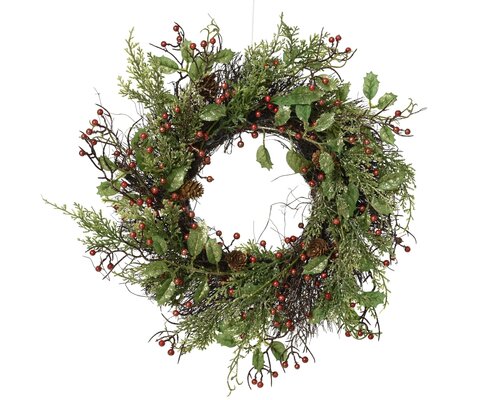 Everlands Berry glitter krans glitter red berries, pinecones binnen