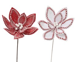 Everlands Bloem polyester fluweel glitter, sequin on 50cm stem 2col ass