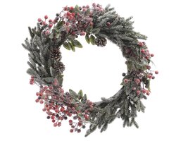 Everlands Krans frosted red berries, pinecones binnen