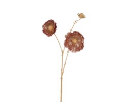 Everlands Papaver polyester glitter 2 flower heads 1 bud with gold stem