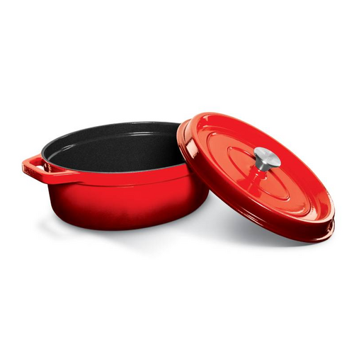 Grand Feu Geëmailleerd gietijzeren casserole - ovaal 5,6 ltr. - rood