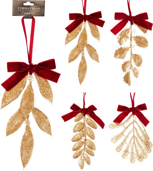 H&S BLAD HANGDECO 20CM 4ASS GOUD - afbeelding 1