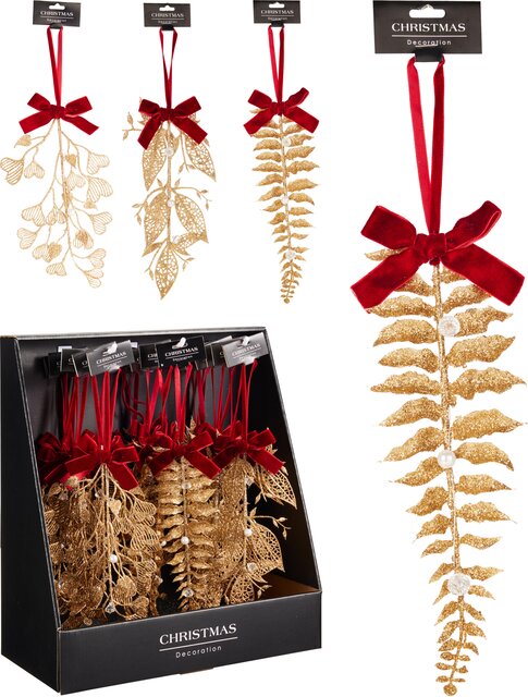 H&S BLAD HANGDECO 25CM 3ASS GOUD - afbeelding 1