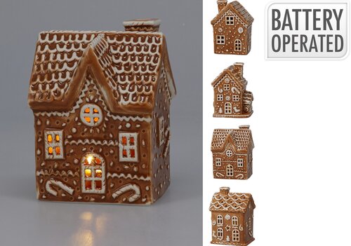 H&S GINGERBREAD HUIS LED 12CM 4ASS - afbeelding 1