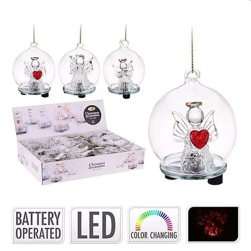 H&S Glasbal 6Cm Met Led Engel 3Ass