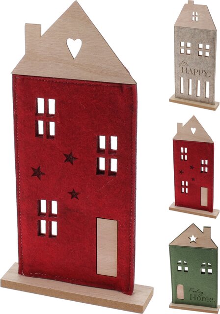 H&S Huis Vilt 28Cm 3Ass Kl Rd/Gr/B