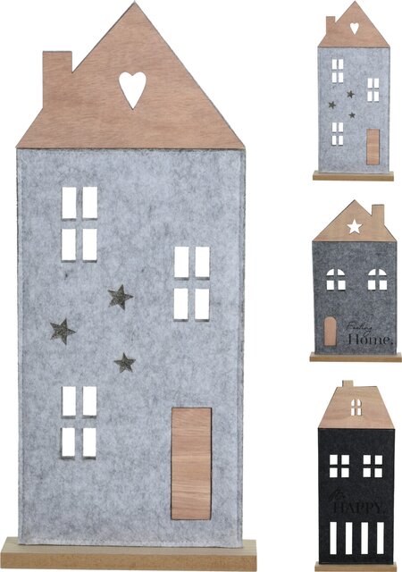 H&S Huis Vilt 38Cm 3Ass Kl Grijs