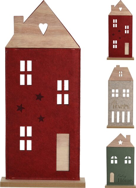 H&S Huis Vilt 38Cm 3Ass Rd/Gr/Brn
