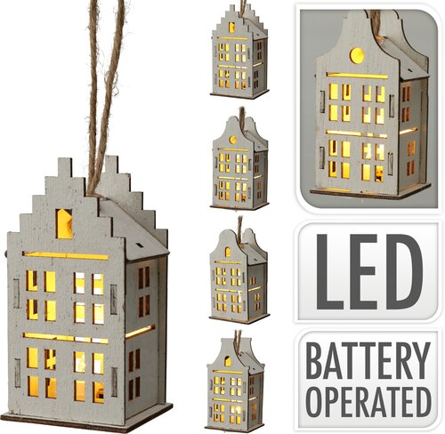 H&S Huisje 10Cm Met Ww Led 4Ass