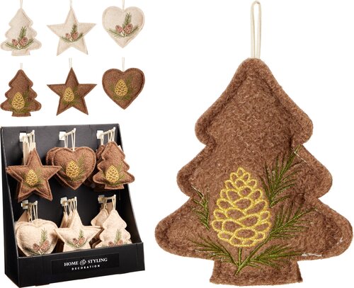 H&S KERST HANGDECO 12CM 6ASS BRUIN - afbeelding 1