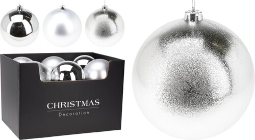 H&S KERSTBAL 180MM ZILVER 3ASS FIN - afbeelding 1