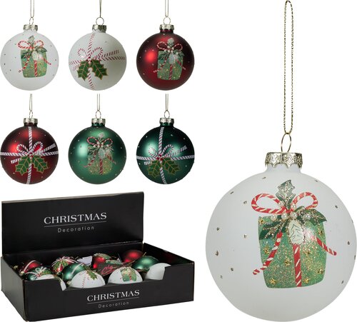 H&S KERSTBAL 80MM 6ASS DESIGN - afbeelding 1