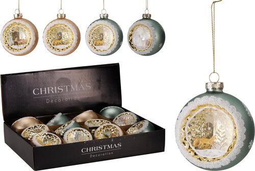 H&S KERSTBAL 80MM PLAT 4ASS - afbeelding 1