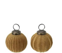 H&S Kerstbal 80Mm Ribbel Glas Goud