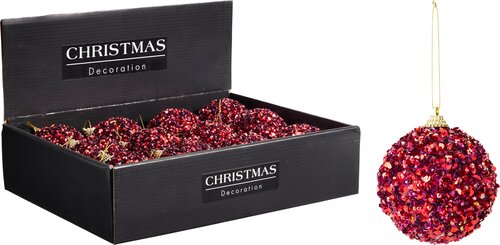 H&S KERSTBAL 8CM GLITTER BURGUNDY - afbeelding 1