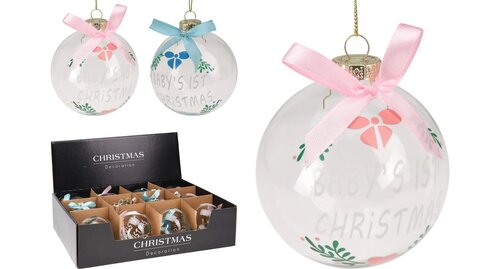 H&S Kerstbal Baby Tekst 80Mm 2Assorti