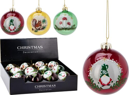 H&S KERSTBAL GLAS 80MM 3ASS KL - afbeelding 1