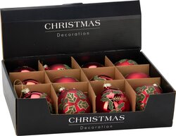 H&S KERSTBAL GLAS 8CM 2ASS ROOD - afbeelding 2