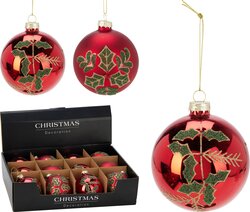 H&S KERSTBAL GLAS 8CM 2ASS ROOD - afbeelding 1