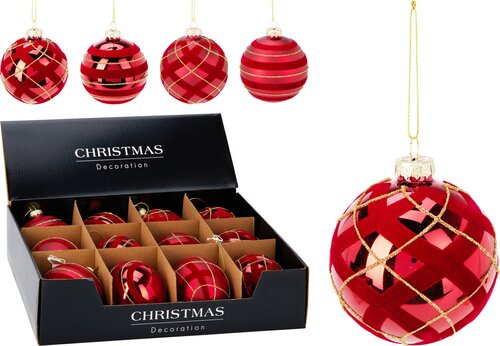 H&S KERSTBAL GLAS 8CM 4ASS ROOD - afbeelding 1