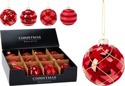 H&S KERSTBAL GLAS 8CM 4ASS ROOD - afbeelding 1