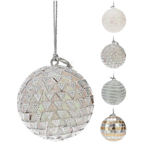 H&S Kerstbal Met Kralen 70Mm 4Ass