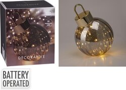 H&S KERSTBAL MET LED 20CM GRIJS - afbeelding 1