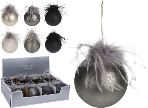 H&S Kerstbal Met Veren 80Mm