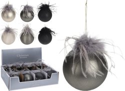 H&S Kerstbal Met Veren 80Mm