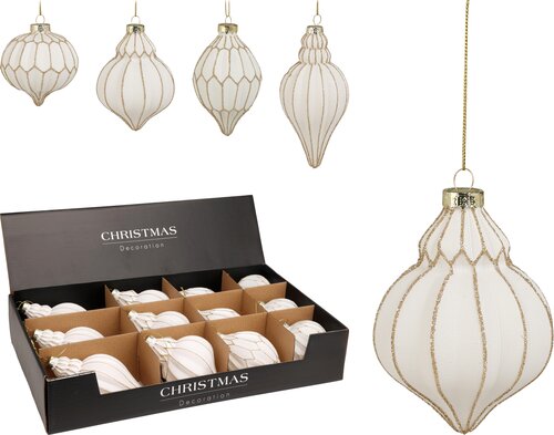 H&S KERSTBAL ORNAMENT WIT GOUD 4AS - afbeelding 1