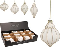 H&S KERSTBAL ORNAMENT WIT GOUD 4AS - afbeelding 1