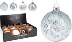 H&S Kerstbal Sneeuwvlok 80Mm 4Ass