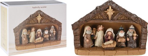 H&S Kerststal 18Cm 7-Delig Bruin/P