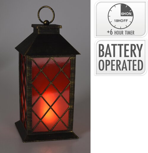 H&S LANTAARN 28CM ZWART B/O LED - afbeelding 1