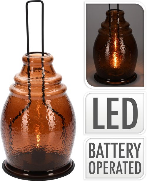 H&S Lantaarn Met Led Amber 34Cm