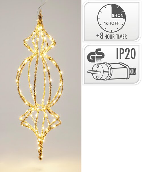 H&S ORNAMENT MET LED EN GLITTER 60 - afbeelding 1