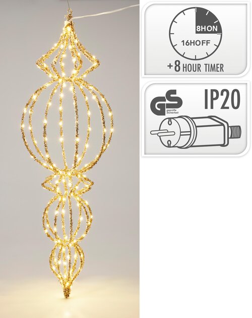 H&S ORNAMENT MET LED EN GLITTER 80 - afbeelding 1