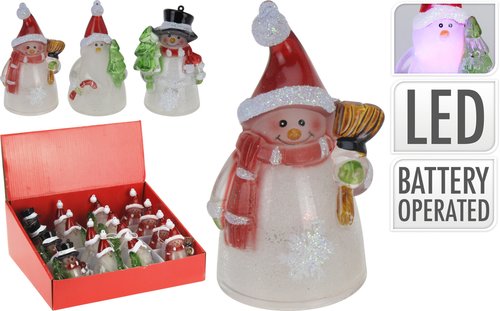 H&S Sneeuwpop Met Led 10Cm 4Ass
