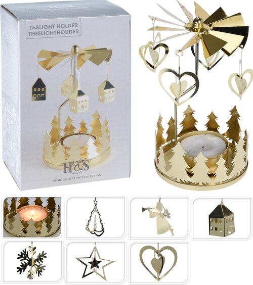 H&S THEELICHTHOUDER CAROUSEL GOUD - afbeelding 1