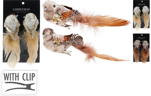 H&S VOGEL OP CLIP 14CM SET2 2ASS K - afbeelding 1
