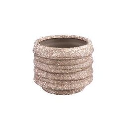 PTMD Hindouy Brown ceramic pot wavy round S