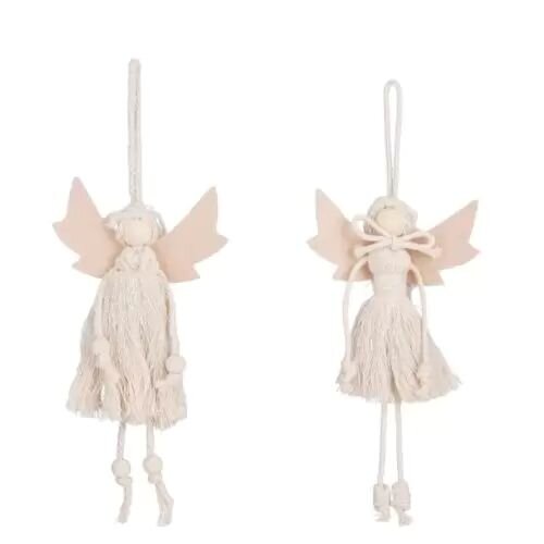 House of Seasons Decoratie engel touw off white 2 assorti - l10xh28cm