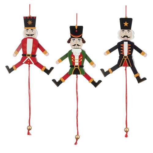 House of Seasons Ornament notenkraker rood groen zwart 3 assorti FSC Mix - l22xb7xh2cm