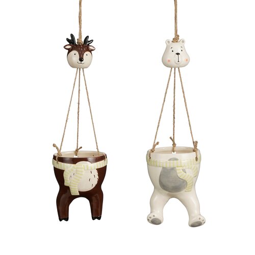 House of Seasons Pot hangend bruin wit 2 assorti - l12xb12xh17,5cm