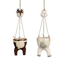 House of Seasons Pot hangend bruin wit 2 assorti - l12xb12xh17,5cm