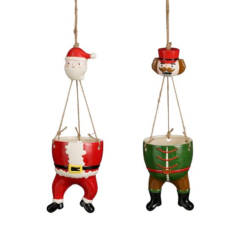 House of Seasons Pot hangend groen rood 2 assorti - l12xb12xh17,5cm