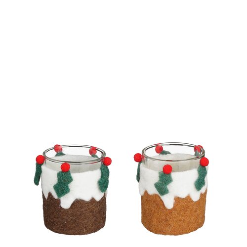 House of Seasons Theelicht houder bruin d.bruin 2 assorti - b7,5xh8xd7,5cm